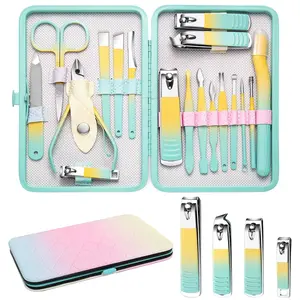 Manicure Set Professional Nail Clipper Kit-18 Pieces Stainless Steel Manicure Kit,Nail Care Tools with Luxurious Travel Case (Gradient color)