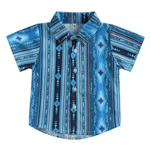 Baby Western Summer Clothes Short Sleeve Aztec Print Shirt Lapel Button Shirt Top Country Cowboy Shirt 6M-4T