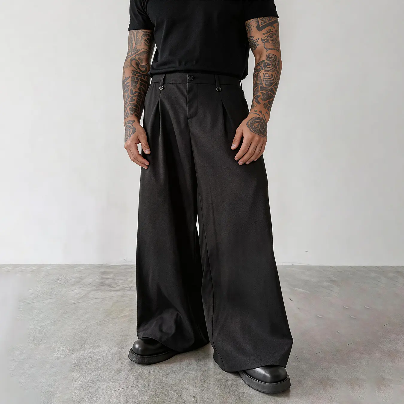 Men’s High-Waisted Pleated Wide-Leg Pants Relaxed Fit Tailored for Street & Smart Casual Menswear Trouser