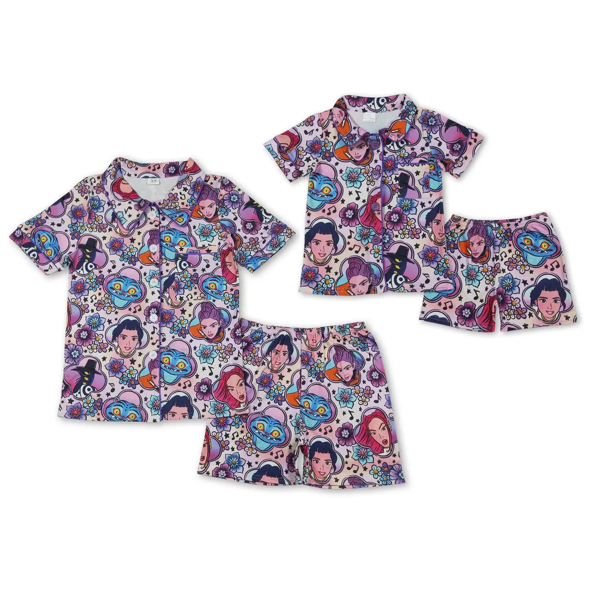 Girls' 2-Piece KPOP Cartoon Print Soft Casual Pajama Set, Matching Mother-Daughter Family Sleepwear Outfit, Cartoon Print Pajama, Soft Casual Pajamas