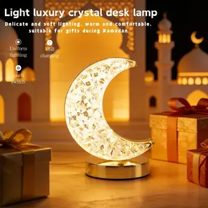 Elegant Crystal Moon Lamp USB Rechargeable Touch Control Adjustable Brightness Dimmable Mood Lamp, Home Office Atmosphere Decoration, Ramadan Gift