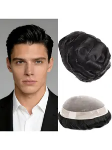 Human Hair Mono Wig for Men, Fit Wig, Durable Hair Prosthesis Toupee, Natural Look Men's Hair System, Breathable & Comfortable, Easy to Wear for Daily Use, Natural Hairline Wigs