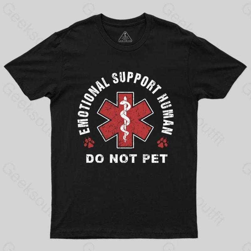 GEEKSOUTFIT Men's Casual 'Emotional Support Human' Graphic Print T-Shirt - Short Sleeve, Round Neck, One Size, All-Season Menswear, T Shirt Meme, Humorous Tag, Geek Empathy Nod Apparel Top for Daily Wear