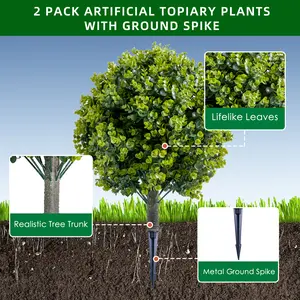 Garvee Set of 2 Artificial Topiary Ball Trees – Greenery Eucalyptus & Cedar Faux Plants – Decorative Indoor and Outdoor Home Decor – Versatile Landscaping Shrubs with Spike – 23.6"/25.6"