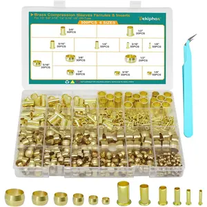 500PCS Brass Compression Sleeves Ferrules Inserts Kit, 6 Sizes for 1/8" to 1/2" Tube OD, Air Line Fittings Assortment for Air Water Fuel Oil and Inert Gases Line