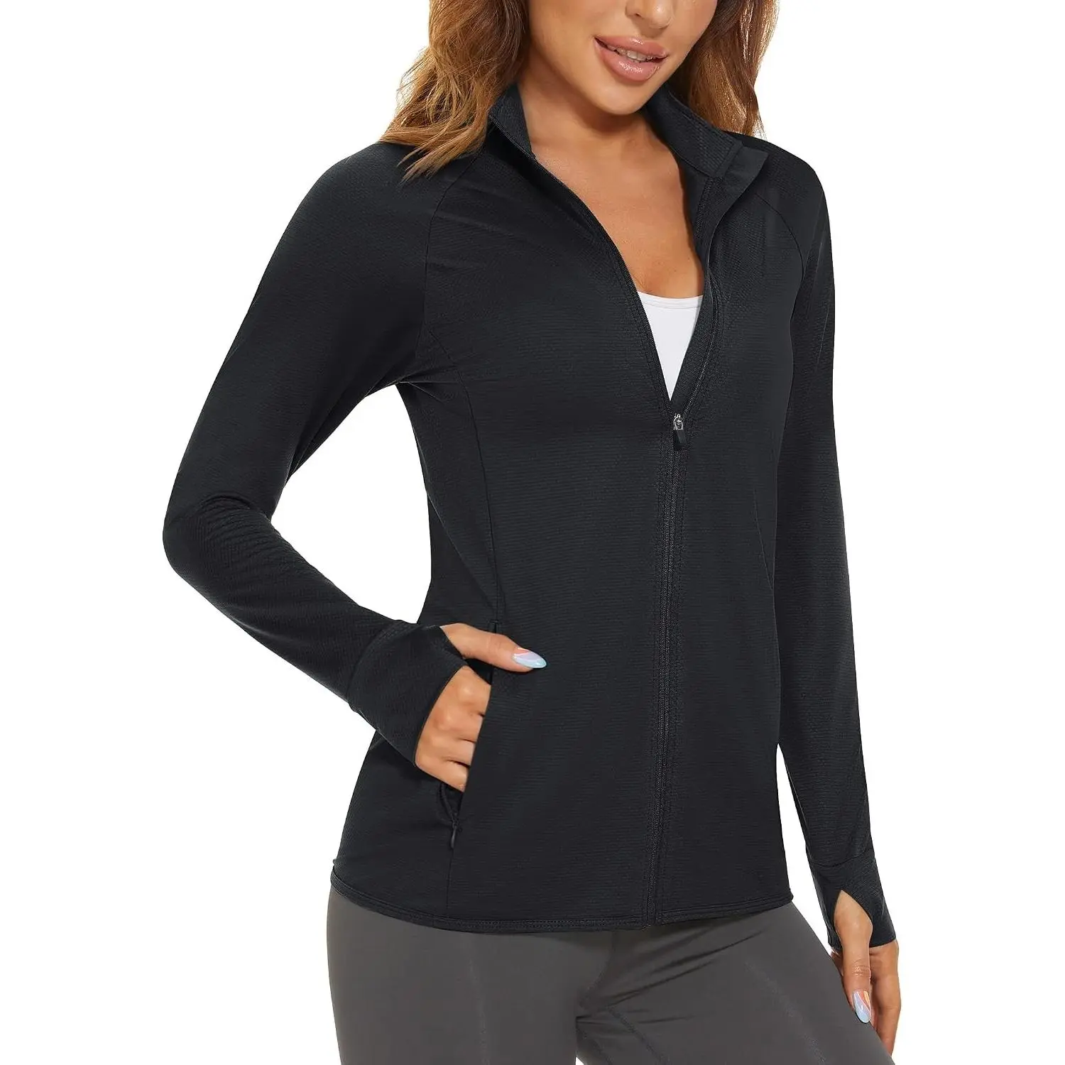 MAGCOMSEN Women's UPF 50+ Lightweight Athletic Jacket Sun Protection Full Zip Long Sleeve Shirts Hiking Outdoor Pockets Gift