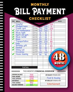Monthly Bill Payment Checklist: 960 Records for 4 Years, Bank Account Tracking, Debt Payoff Planning & Expense Tracking - Durable Bound Notebook for Monthly Financial Overview & Budgeting daily planner
