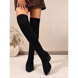 Women's Pointed Toe Wedge Boots, Sexy Over-The-Knee High Heels, Comfortable Rubber Sole, Fall & Winter Fashion Shoes, Fall Winter Footwear