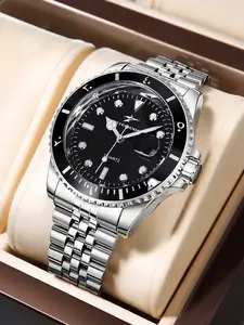 Men's casual quartz movement watch with stainless steel strap and Hardlex Glass, fashionable watch, suitable for various occasions, durable and calendar design