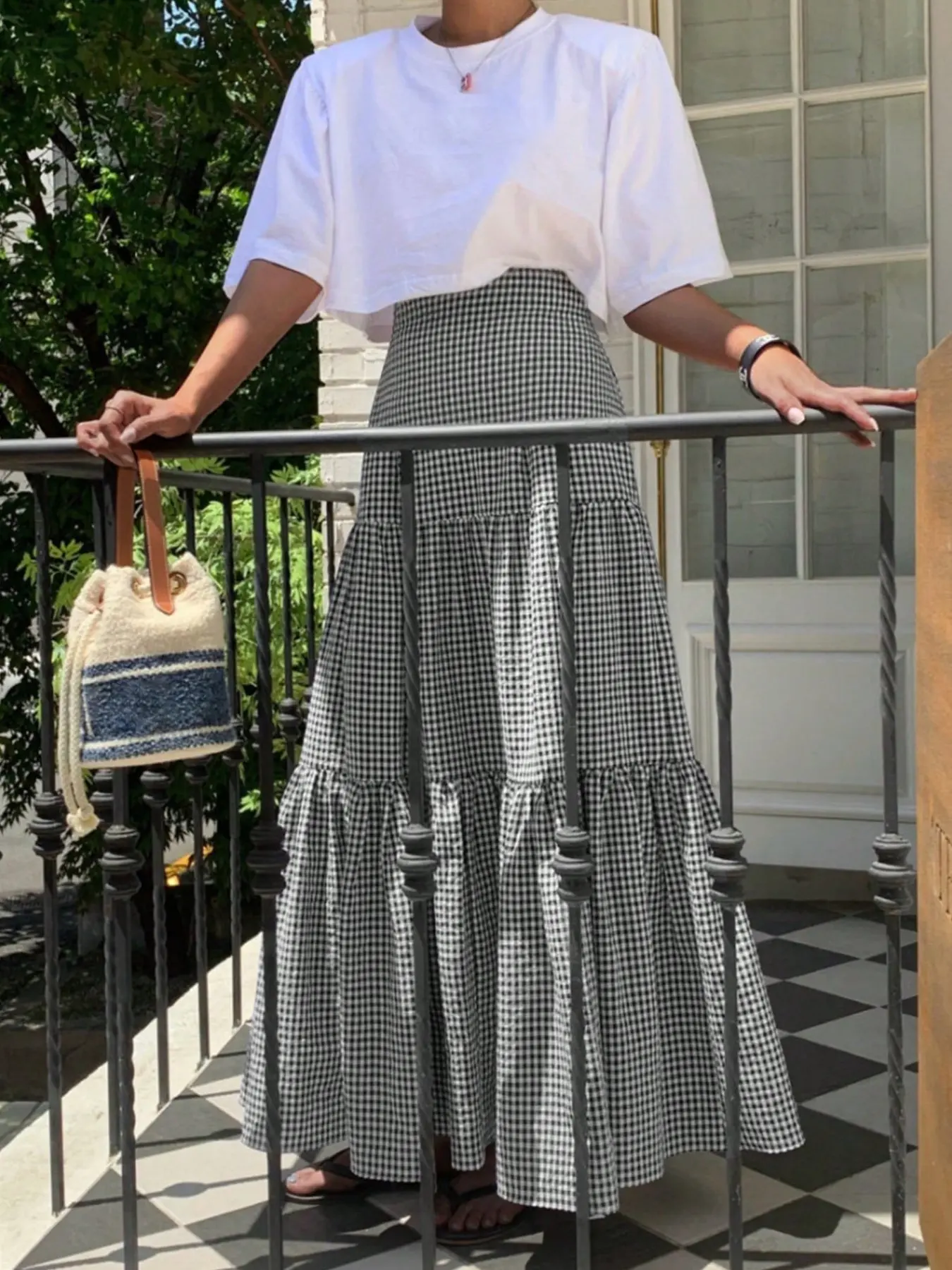 Women's French Vintage Casual Plaid Skirt, Bottoms, High Waist Pleated A-Line, Breathable Stretchy Long Dress for Daily Commute School, Tiered Skirt, Vintage Hippie Skirt, Pleated Bohemian Skirt, Lightweight Skirts