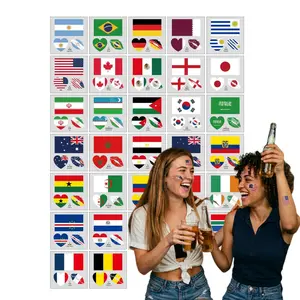 World Cup Football Face Stickers Temporary Tattoos Waterproof Country Flag Decals for Sports Fans Watch Party Game Day Celebration Festival Event Supplies 48PCS