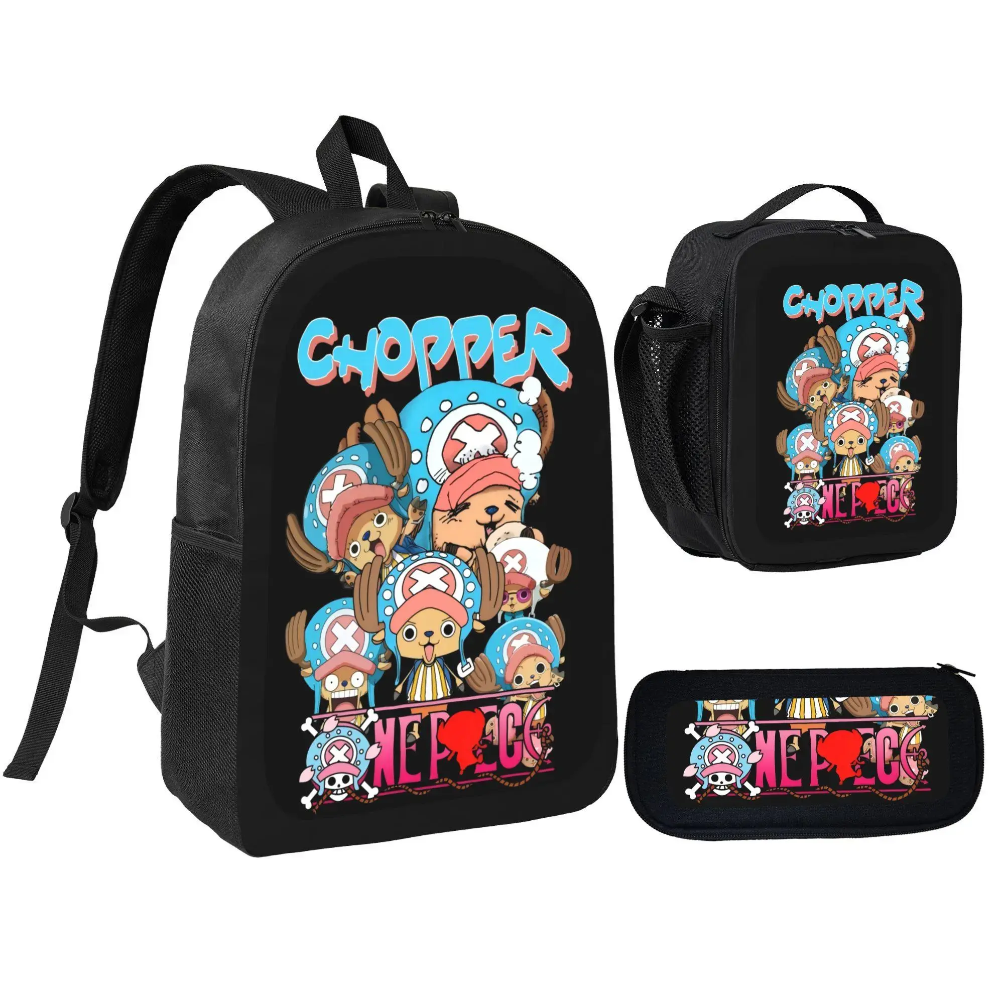 3PCS Chopper Anime Backpack Daypack Gaming Shoulder Bag Leisure Travel Adjustable Strap Backpacks 17in