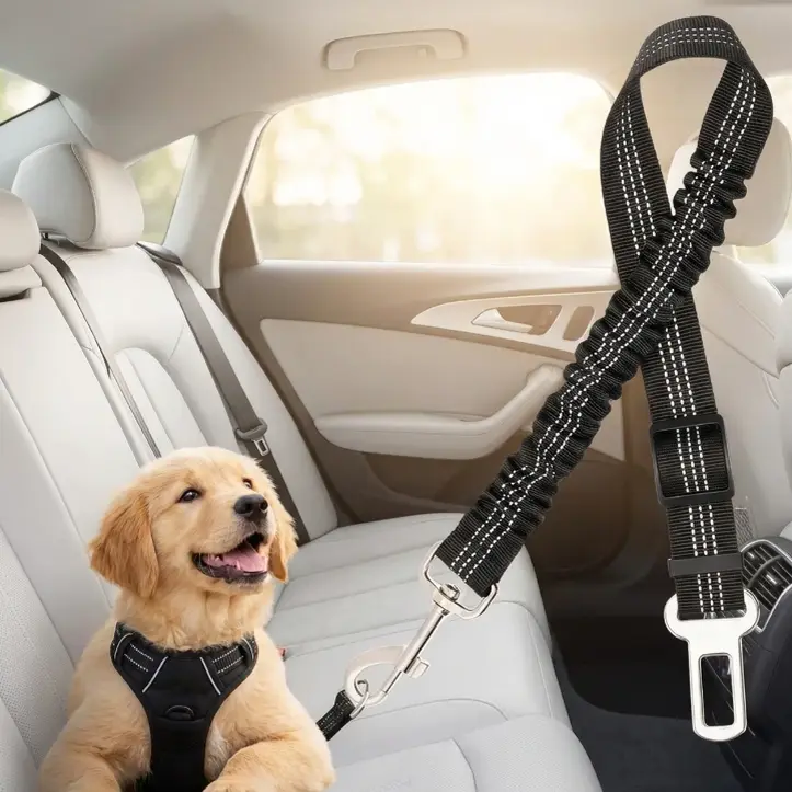Dog Seat Belt Safety Harness, Adjustable Anti-Tangle Restraint for Small & Medium Dogs with Elastic Cushioning and Reinforced Metal Buckle for Cars, Trucks & Road Trips
