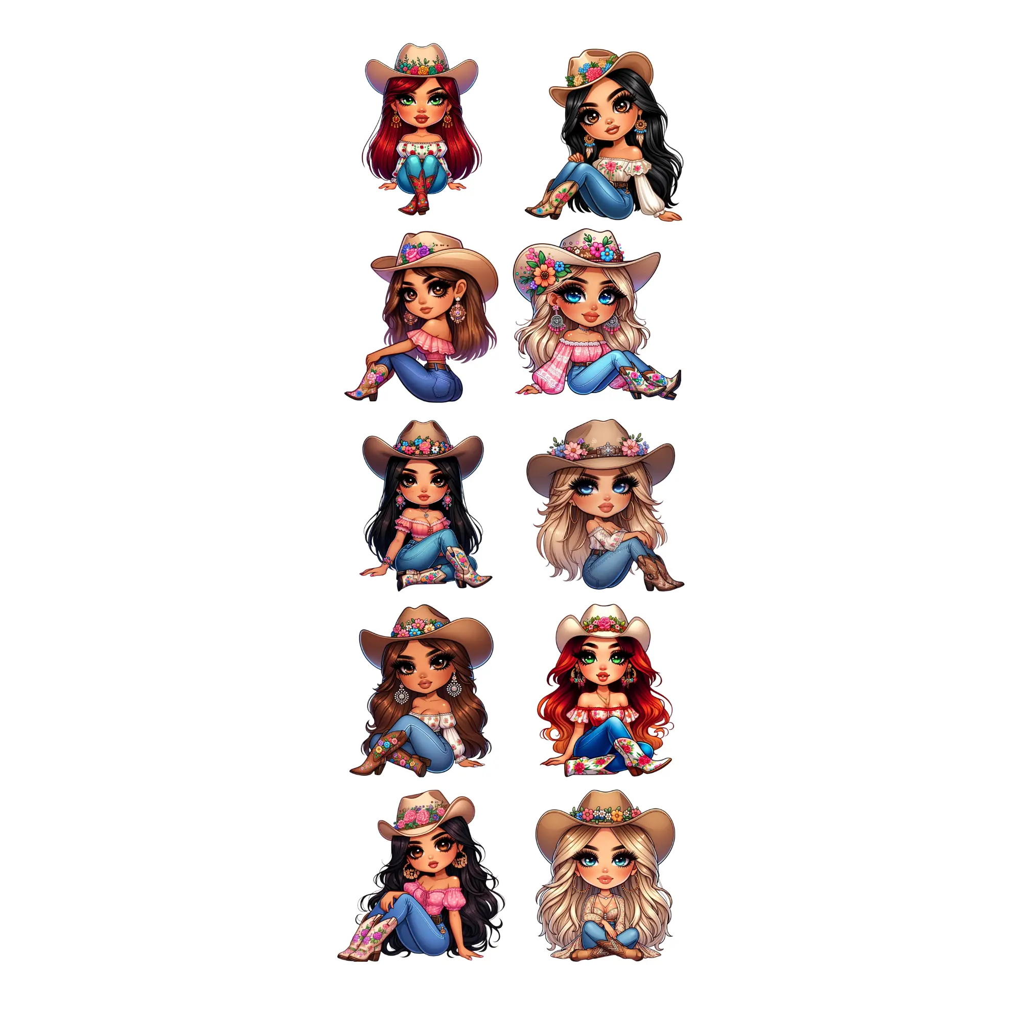 G26 Western Chibi Girls / Vaqueritas Gangsheet with 10 transfers