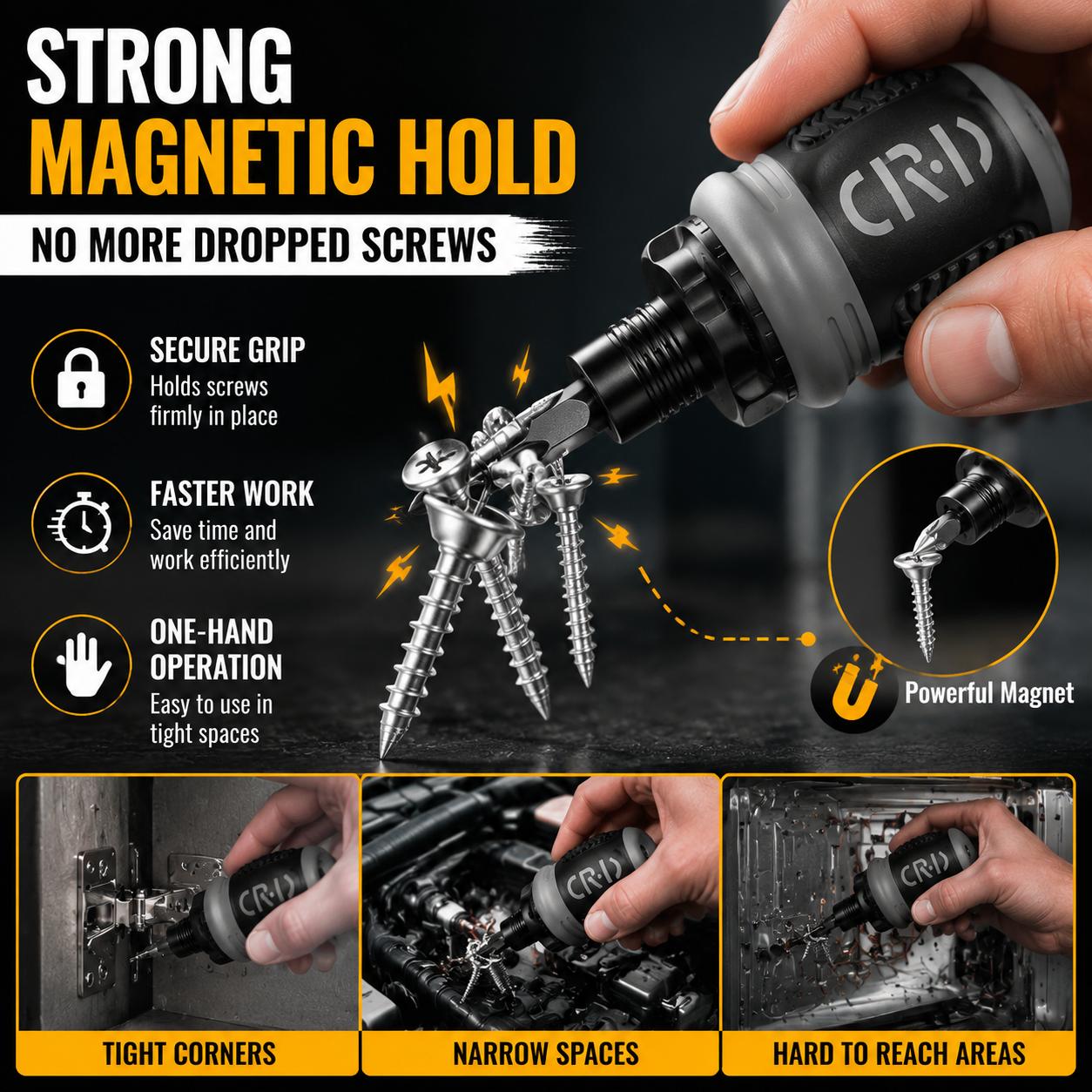 Magnetic Screwdriver Combo - 8 Bits Compact Multi-Tool with Flat-Head Screwdriver Bits, Pocket-Size Gadget for Home Maintenance, Home Improvement