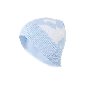 Unisex Light Blue Knit Beanie Hat – Soft Winter Cap with White Pattern