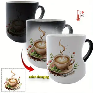 Thermosensitive Ceramic Mug Heart-Shaped Handle 11oz (330ml) Color-Changing Ceramic Coffee Mug - Perfect for Latte Art Lovers Coffee Day Gifts Stylish Coffee Mugs