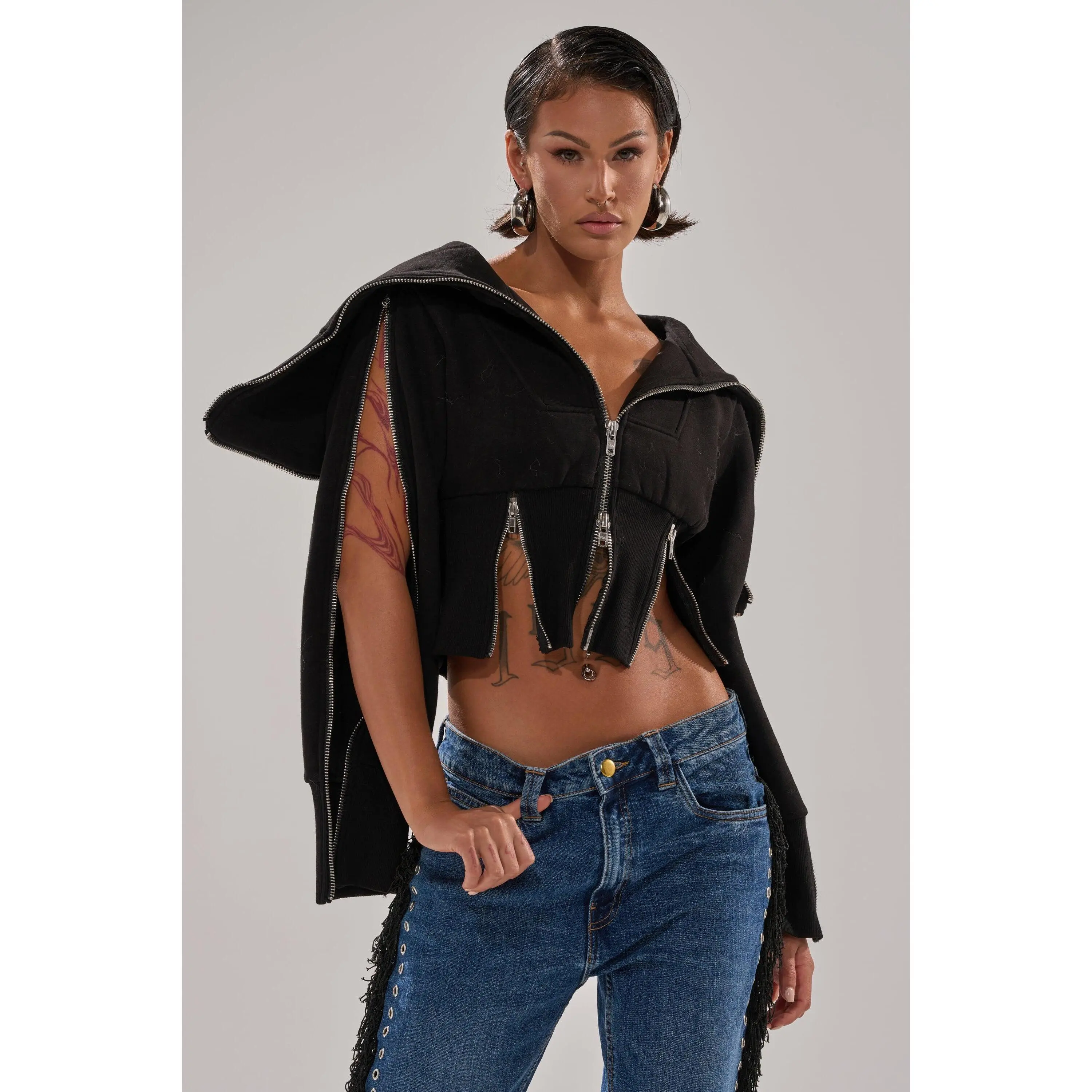 MULTI ZIP CORSETED HOODIE