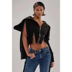 MULTI ZIP CORSETED HOODIE