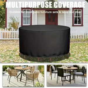 1pc Round Patio Furniture Cover, Outdoor Round Dinner Table Cover, Cover for Round Outdoor Dining Table & Chairs.