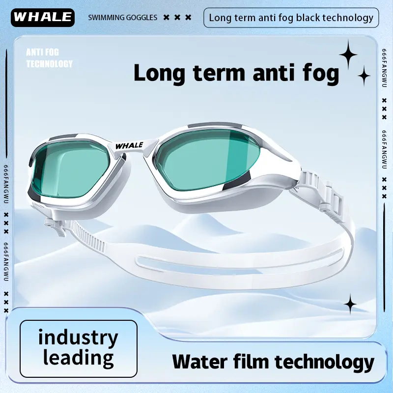WHALE Blue-Green Mirror Swimming Goggles for Adults, Sport Training Goggles with Deep Silicone Eye Skirts and Long-Slot Split Strap, Goggles For Swimming