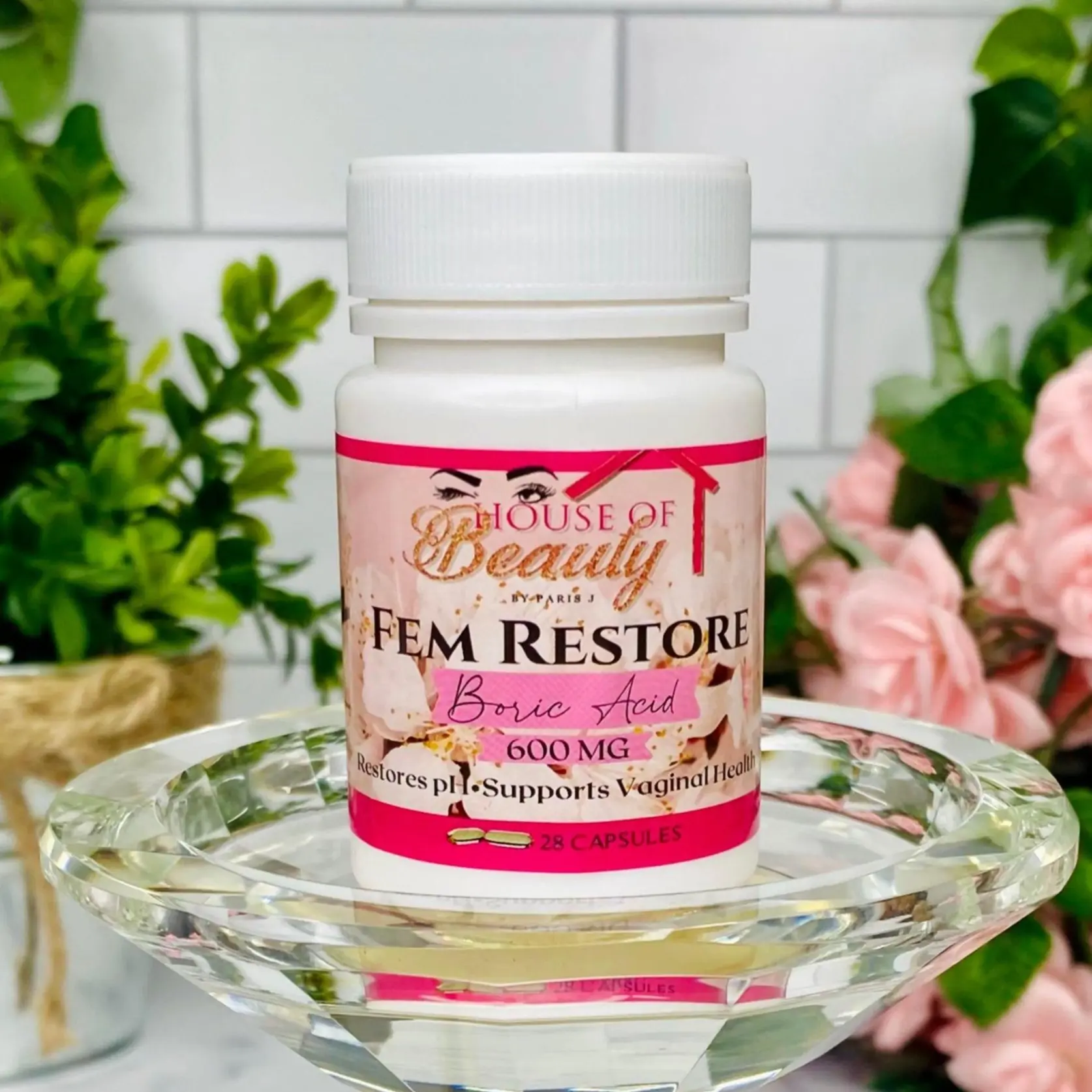 Paris House of Beauty Fem Renew Suppositories - pH Restore & Odor Eliminate with Boric Acid 600mg - 28 Capsules for Feminine Hygiene Support