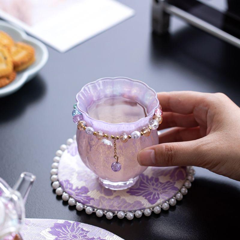 T11. Pink Butterfly Borosilicate Glass Tea Set – 1 teapot, 1 cup, heat-resistant, for home kung fu tea brewing