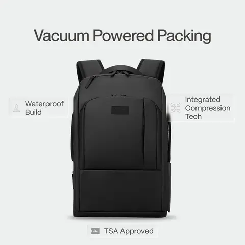 AVIO Apex Backpack with Airpump - Durable 900D Fabric Carry-On Travel Rucksack Bag, 19-25L Expandable, Built-In Vacuum Compression, Breathable Neoprene Back Panel, Multiple Compartments, Space Saving Bag, Velcro, Quick-Access Front Pocket, Waterproof