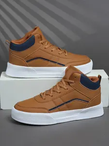 Men's High-Top Patchwork Sneakers, Casual PU Leather Shoes, Comfortable Eva Sole, All Season Wear, Trendy Streetwear