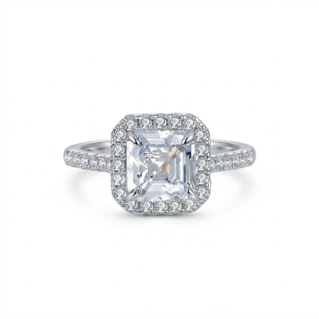 [EVA Jewelry] Asscher Cut 925 Sterling Silver Synthetic Moissanite Ring