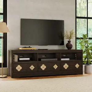 TV Stand for 70-85" TV, Entertainment Center with Carved Drawer and Open Storage Shelf, TV Console Media Cabinet Table for Living Room, Bedroom