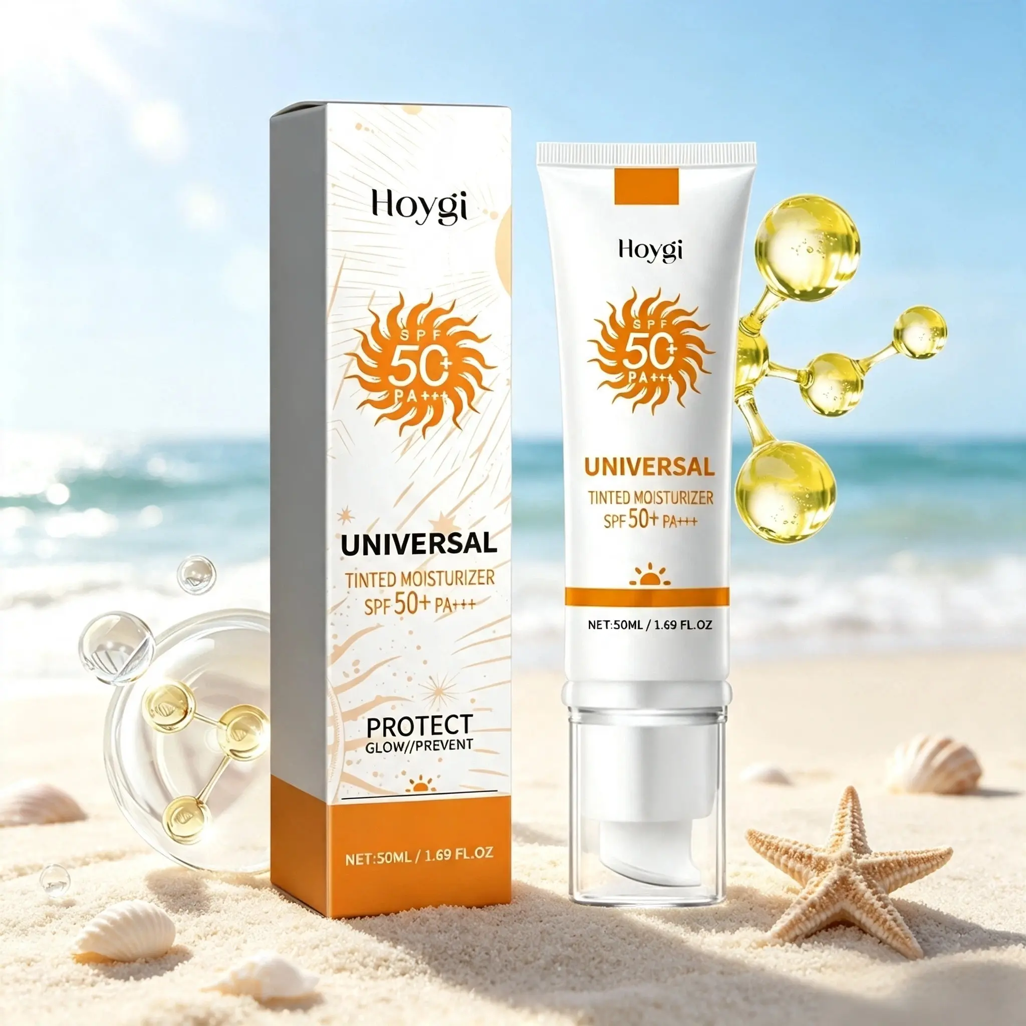 Tinted Face Moisturizer Sunscreen SPF 50 PA+++, 50ml Collagen Blend Cream Tube, Daily Apply, Water-Resistant Non-Greasy, Sunburn & Tanning Prevention, Soothing for All Skins Facial Skincare body travel