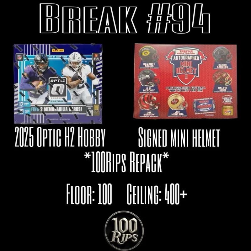 Break #94- (2025 Football mixer) 1x 2025 Optic H2 hobby, 1x Mini helmet auto w/ 100Rips nothing but hits Pack!