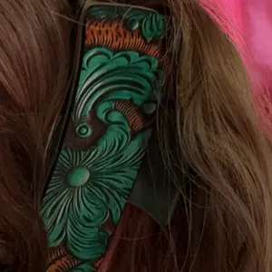 Western Brown and Turquoise Claw Clip with Intricate Floral Design for Stylish Hair Accessories