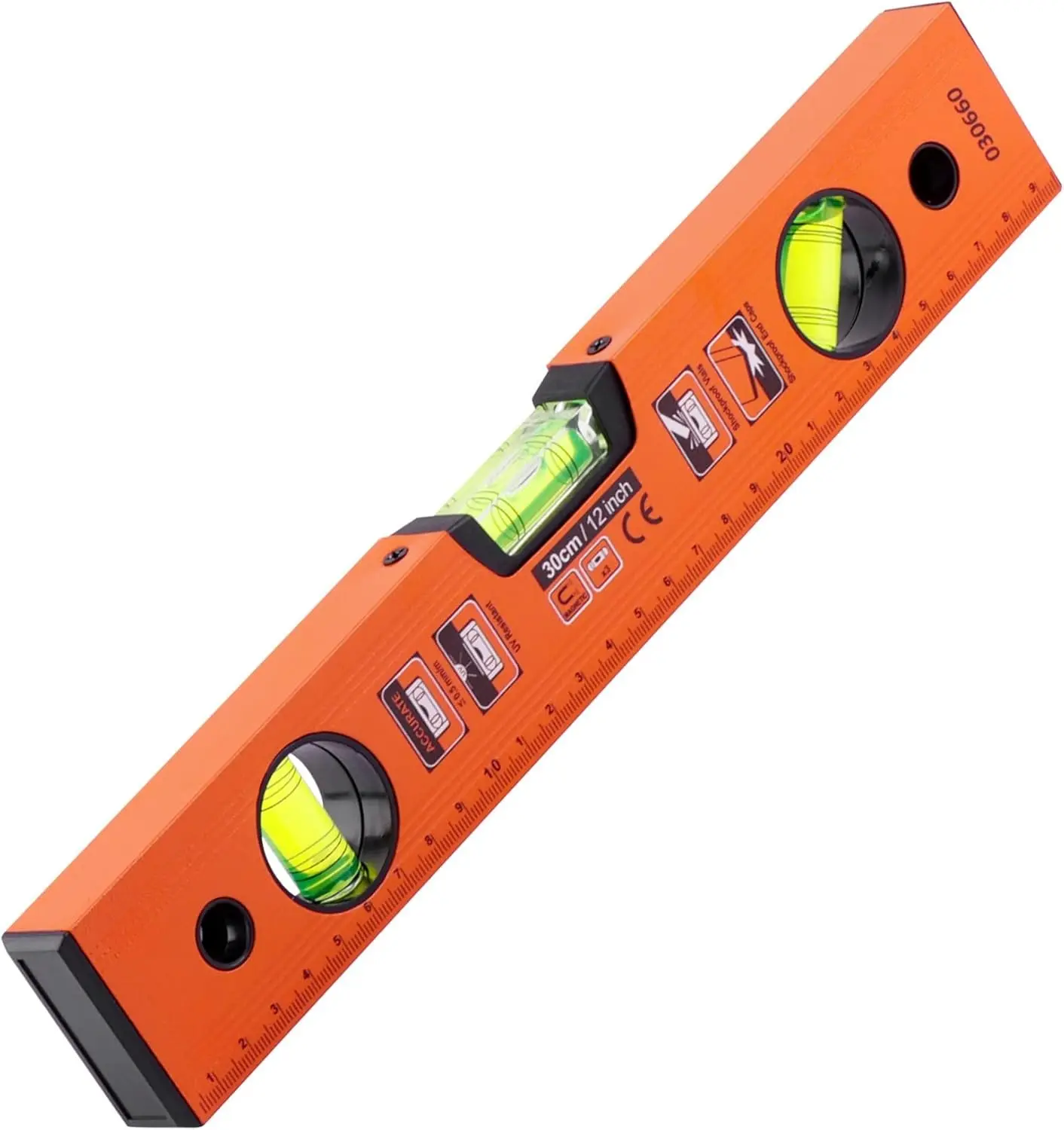 12 Inch Heavy Duty Hardware Spirit Level Tool with Metric Scale, 3 Different Bubbles for 45/90/180 Degree Measurements, HY030660