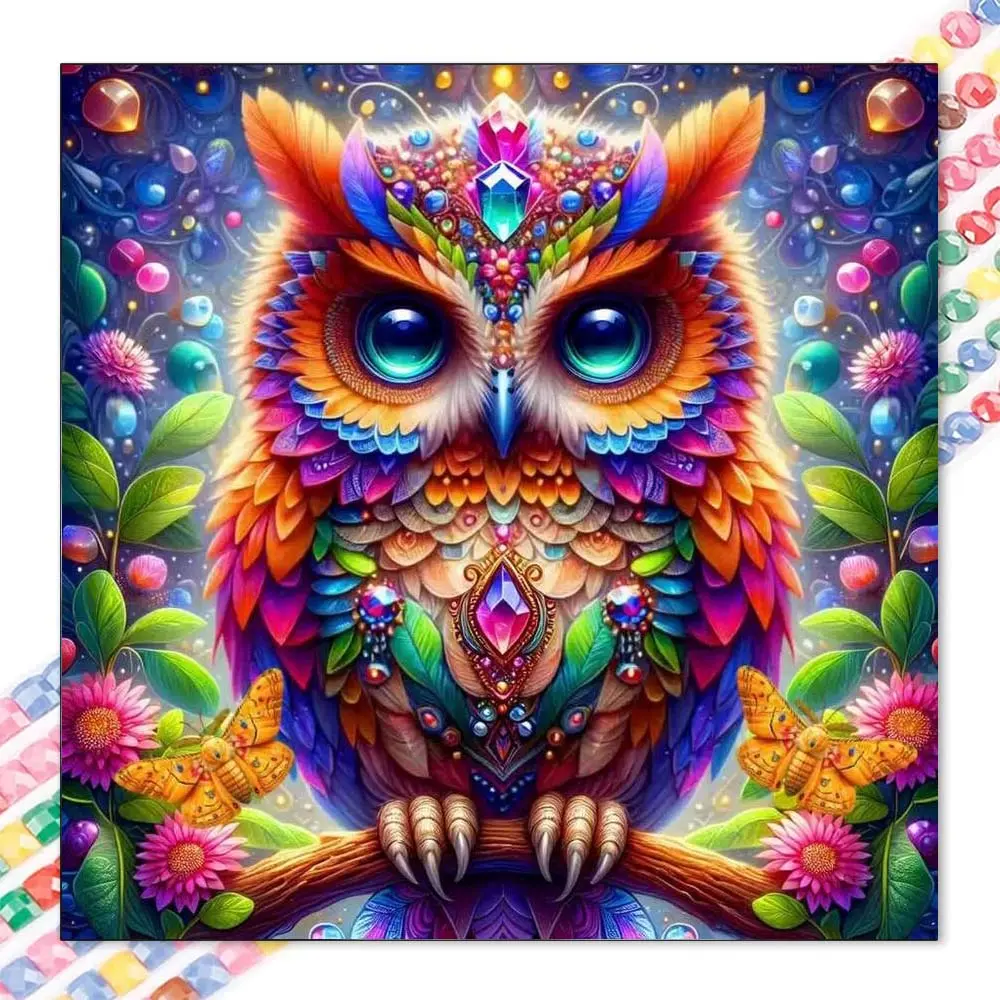 1 set of DIY diamond painting kit, 5D diamond art kit, DIY Handicraft decor colorful owl, butterfly, flowers. Mosaic, diamond art, DIY art home decoration, Wall Art Painting