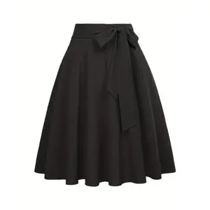 Women’s solid-color high-waisted A-line skirt with front lace-up and zipper; casual and fashionable; suitable for all seasons. ClothingGARMENTARY