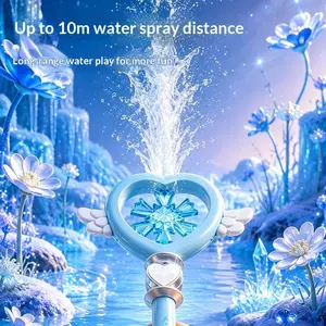 Ice Snow Heart Wing Magic Wand Water Gun, Long Range 10M Shooting Princess Water Blaster, Frozen Themed Pull Spray Fairy Water Stick, Girls Summer Beach Pool Water Fight Toy Birthday Pool Party Favor
