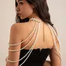 Elegant Faux Pearl Decorated Body Chain, Bling Chain, Decorative Chain Accessory, Vintage Body Jewelry, Gifts for Her, Women's Exquisite Trendy Beaded Accessory for Parties and Daily Wear, Birthday Gift