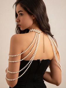 Elegant Faux Pearl Decorated Body Chain, Women's Exquisite Trendy Body Jewelry for Party, Daily Clothing Decor, Birthday Gift