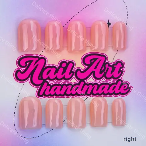 Delicatething Y2K Style Nail Set, Handmade Square Nails, Artificial Nails, 4 Sizes XS S M L, Nude Design, Perfect for Parties and Dates, Best Gift for Girls, Nail Kit, Nail Art Diy