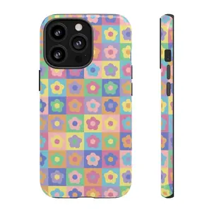 Checkered Floral Phone Case for iPhone 16 15 14 13 12 11 Pro Max, Y2K Aesthetic Phone Case Floral