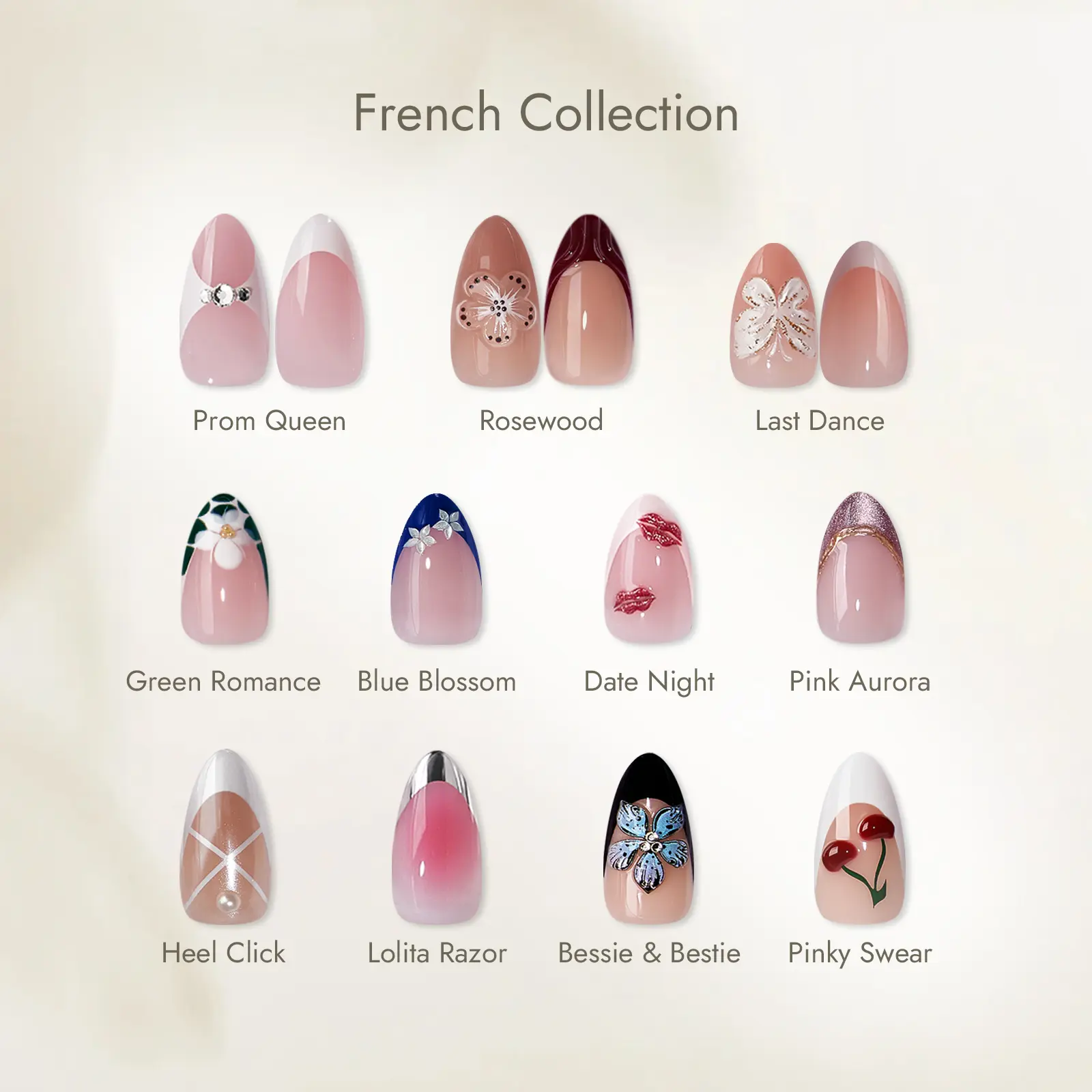 [Buy 1 Get 1 Free Glue]BTArtbox Press On Nails Short - French Collection, Almond Medium Press On Nails with Glue for Women Girl, 3D Design Opaque Soft Gel Glue On Nails in 16 Sizes - 32 Stick On Nails Kit, Salon Quality, Deals For You Day