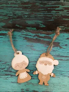 Wooden Christmas Tree Ornaments Santa and Mrs. Claus
