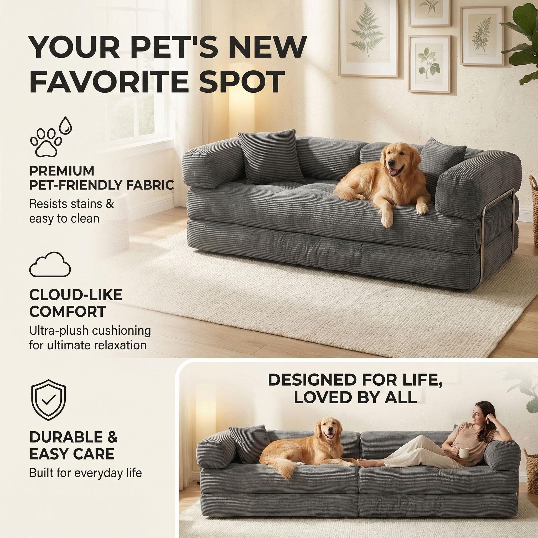 80''foldable boneless indoor sofa - Unassembled leisure furniture with a soft and stress-relieving design, suitable for outdoor and bedroom use.