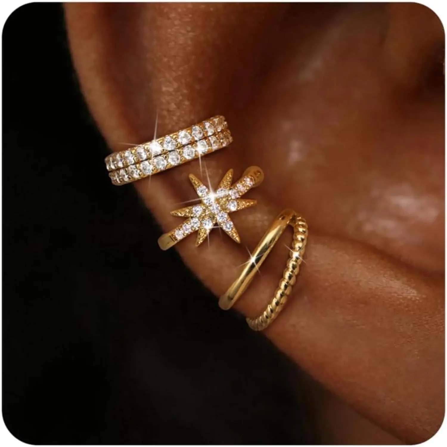 Milacolato 3-Piece No-Piercing Ear Cuff Set for Women, 14 Karat Plated Gold & Silver Hoop-Style Earrings, Adjustable Soft Copper Cartilage Helix Clip-Ons, Hypoallergenic Lightweight Gold Earrings Set for Sensitive Ears summerwins, Accessories For Women