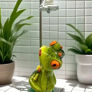Whimsical Frog Resin Bathroom Decor, Cartoon-Style Shower Head Statue, Eyes and Accents, Creative Gift for Holidays, Bathroom Accessory