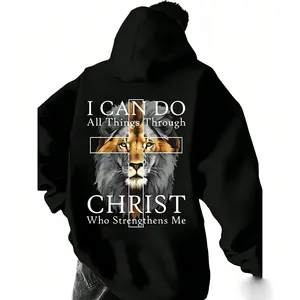 Men’s "I Can Do All Things Through Christ" Lion Graphic Hoodie - TikTok Trending Faith Vibe Style | Casual Essential