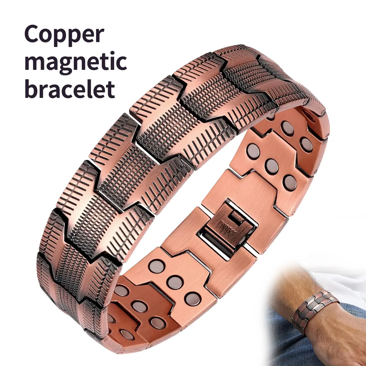 1-piece men's magnetic bracelet with 3 rows of neodymium magnets - adjustable length, super strong magnetic jewelry, pure copper structure, magnetic bracelet suitable for daily and formal wear - ideal Father's Day, Valentine's Day, men's Christmas gift su
