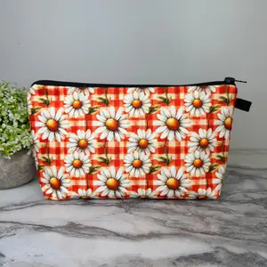 Pouch - Floral Orange Gingham Daisy